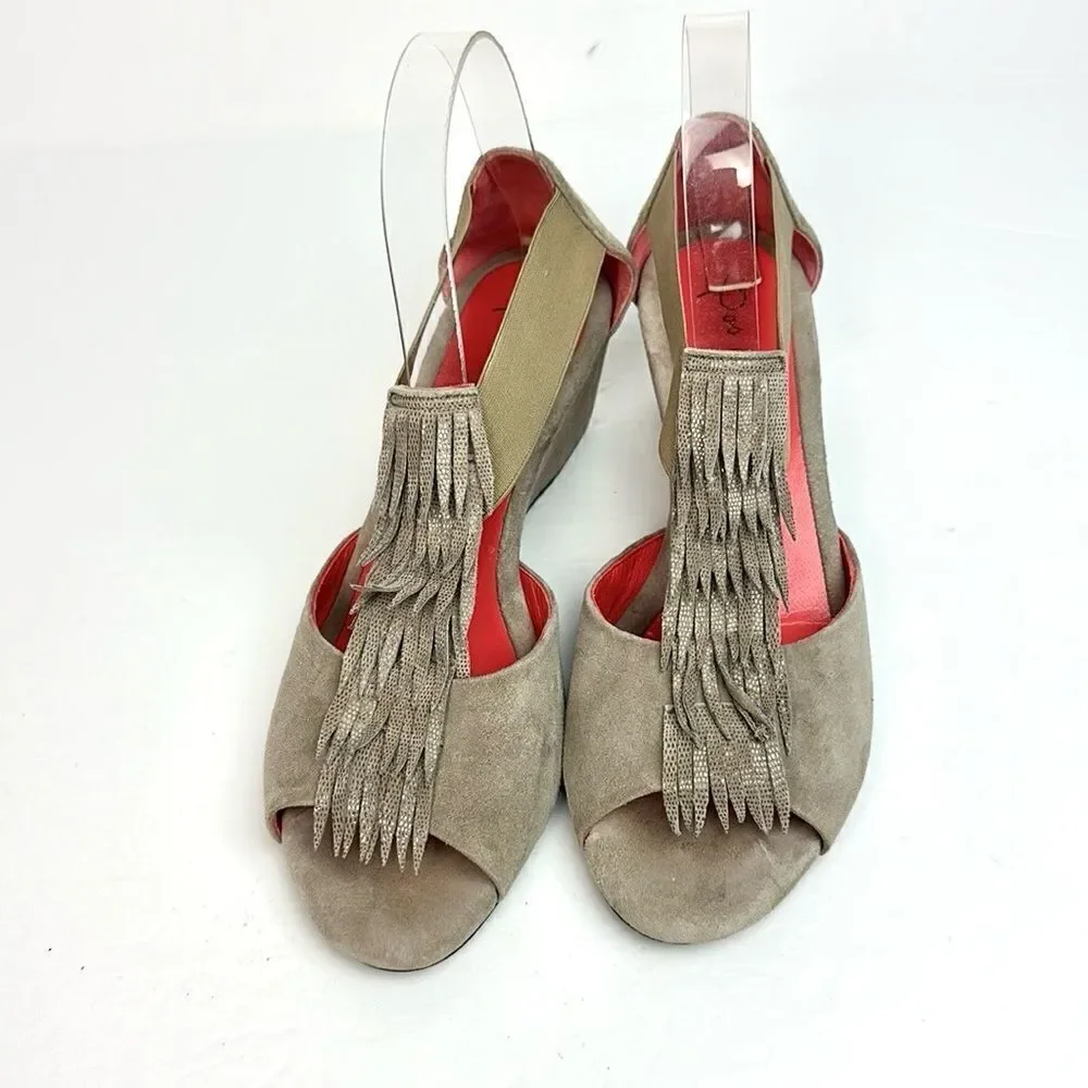 Pas De Rouge Italy Suede Nori Wedge Sandals Fridge Open Toe Taupe EUR 39 US 9